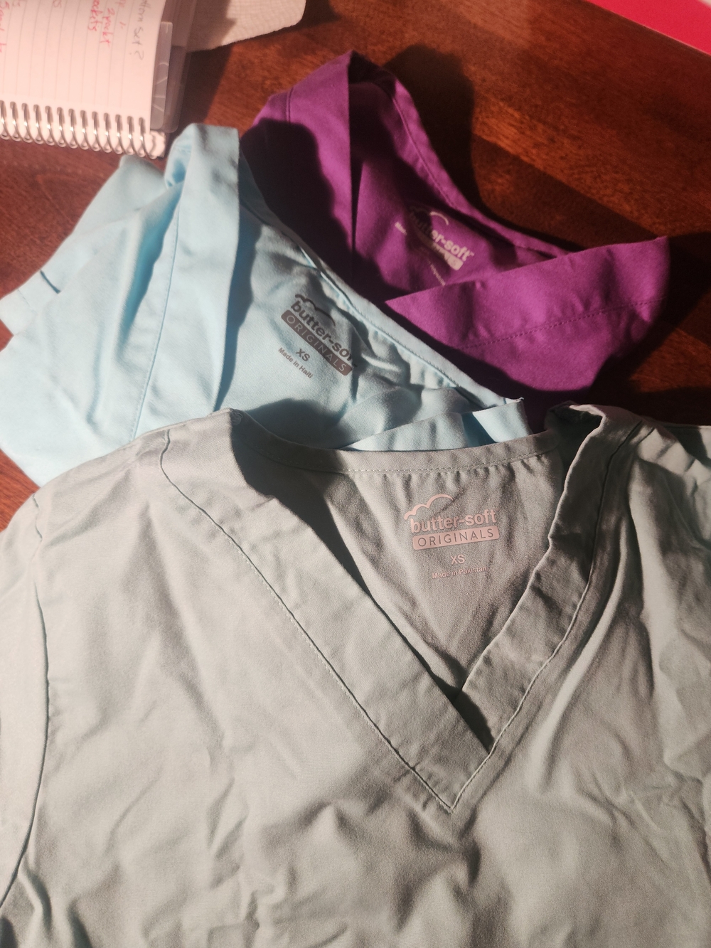 Butter Soft Women's V-Neck Scrub Tops in Light Aqua, Seafoam and Lavender